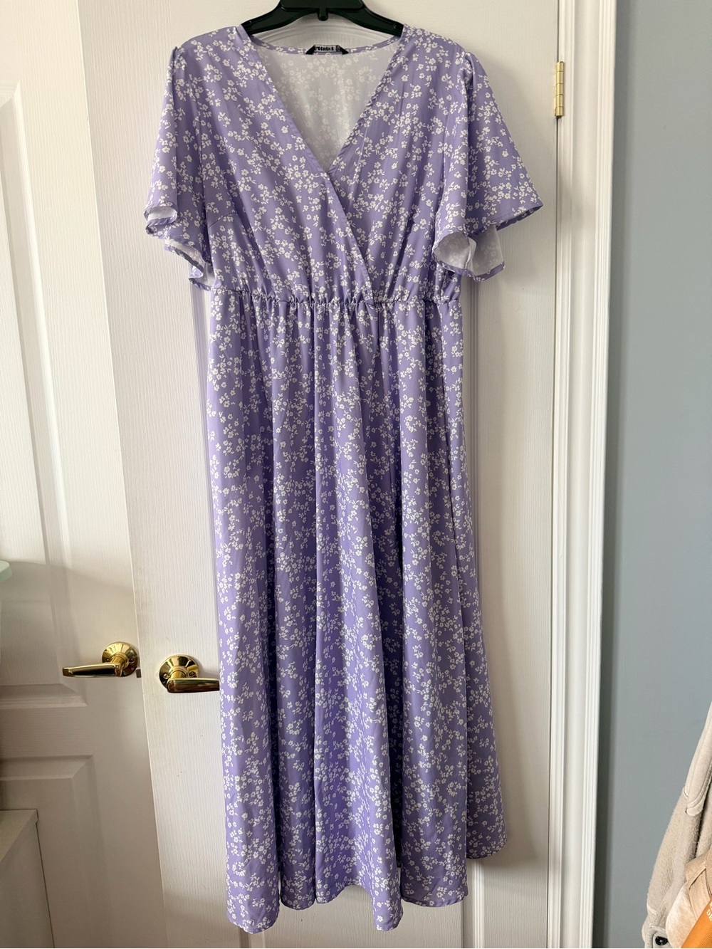 Lavender Ditsy Floral Wrap Midi with Elastic Waist | Flutter Sleeve Size US 14